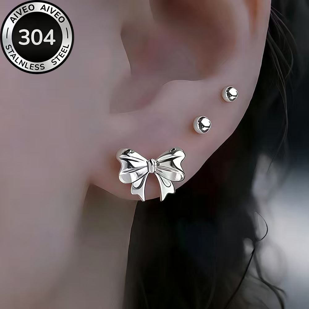 3-Pair Golden Stackable Stud Earrings Set